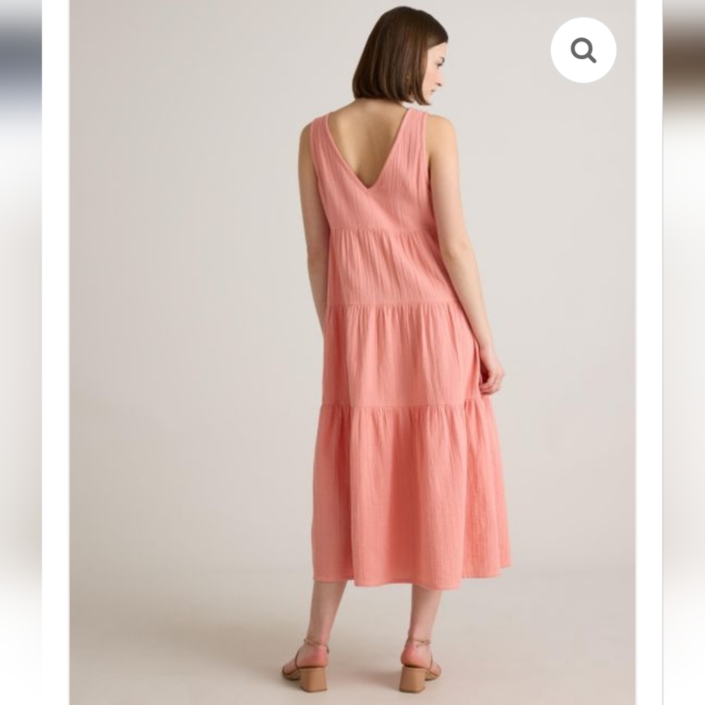 Quince Sleeveless Tiered Midi Dress in Coral Pink - Picture 2 of 12